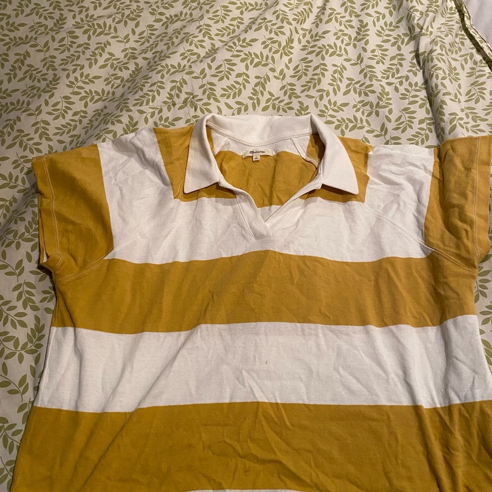 Madewell yellow and white striped collared shirt